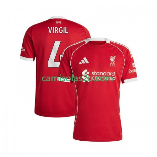 Camisolas de futebol Liverpool Virgil van Dijk 4 Equipamento Principal 2025/26 Manga Curta Camisolas de futebol Liverpool Virgil van Dijk 4 Equipamento Principal 2025/26 Manga Curta